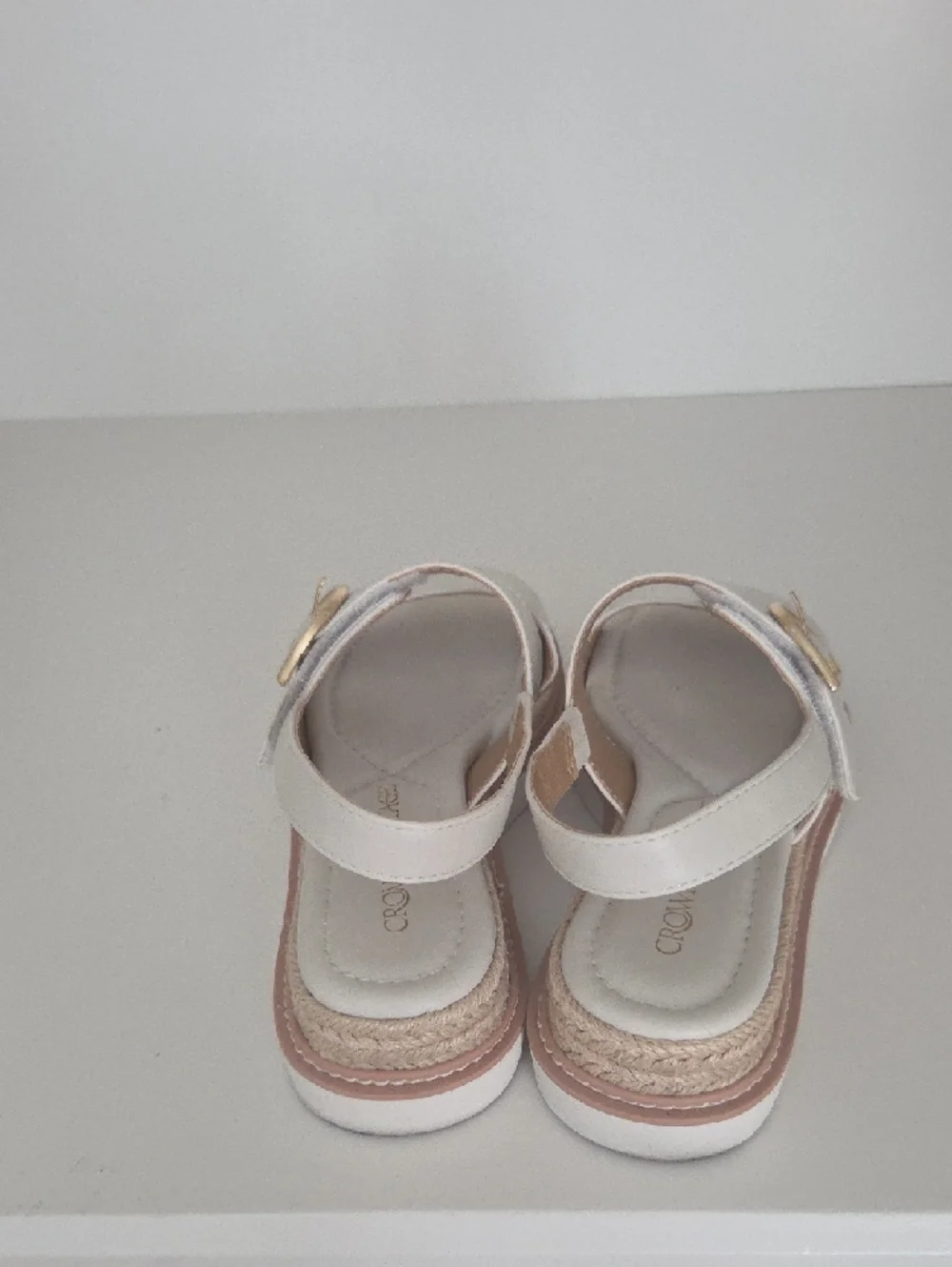 Crown Vintage Cream Platform Sandals with Gold Buckle